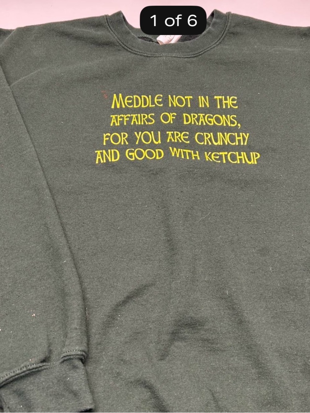 Crewneck Sweatshirt — Olive Green with Yellow Text